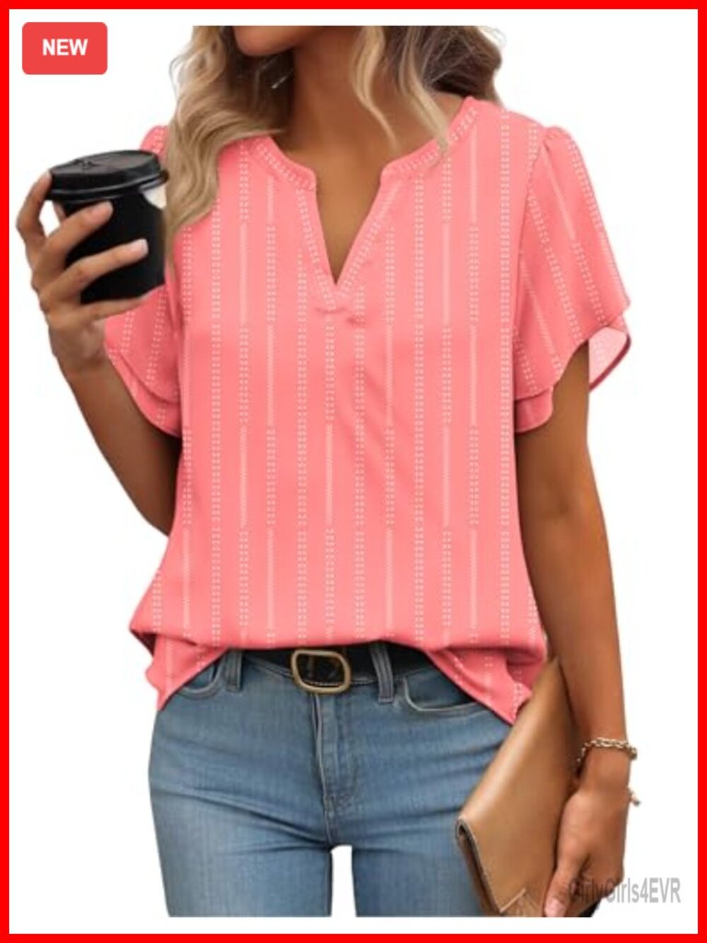 Zeagoo Womens Chiffon Blouse Petal Sleeve V Neck Work Top